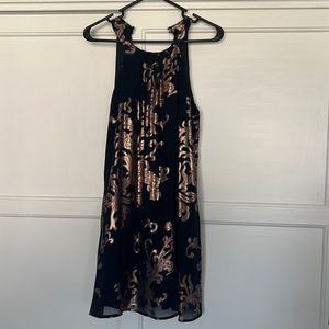Navy Copper Hight Neck A Line Dress, Small